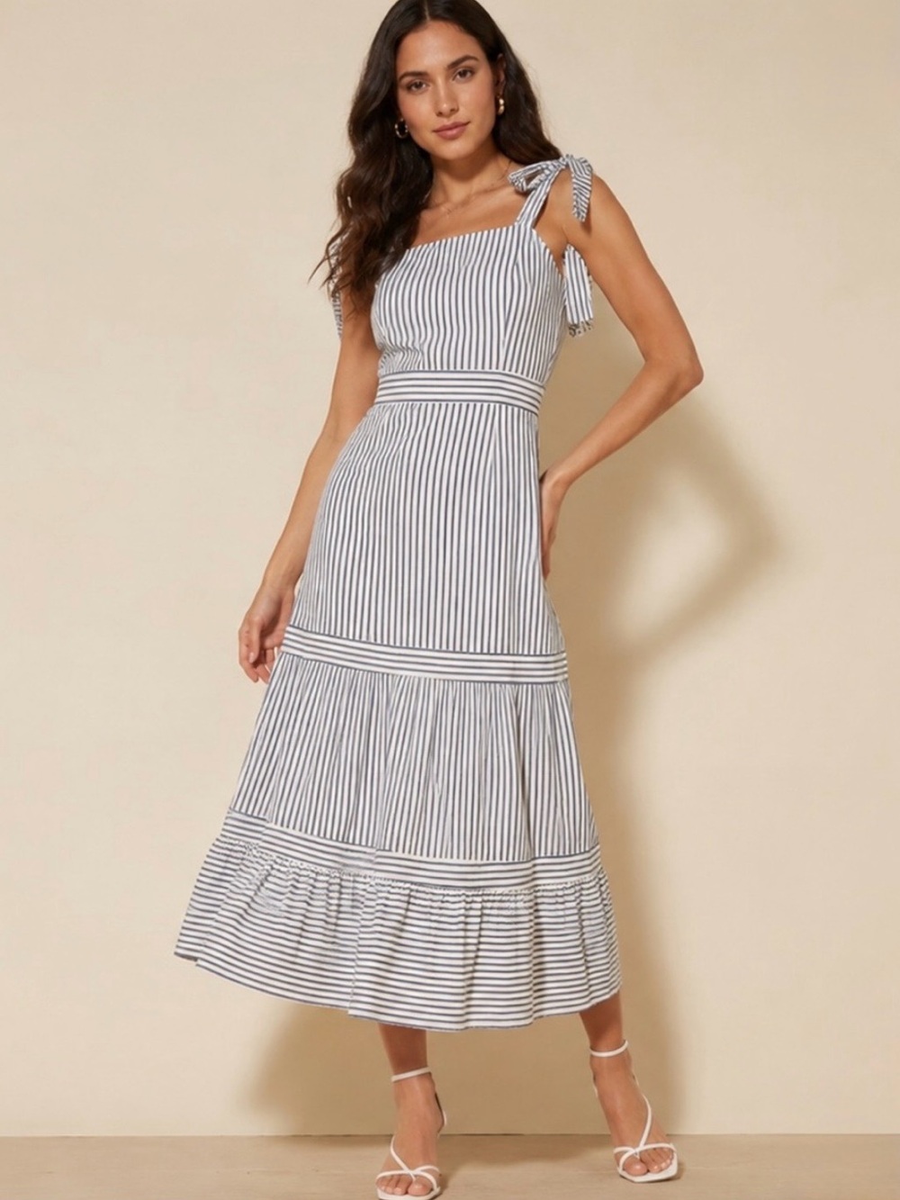 AREA Stars White and Blue Maxi dress size Medium EUC